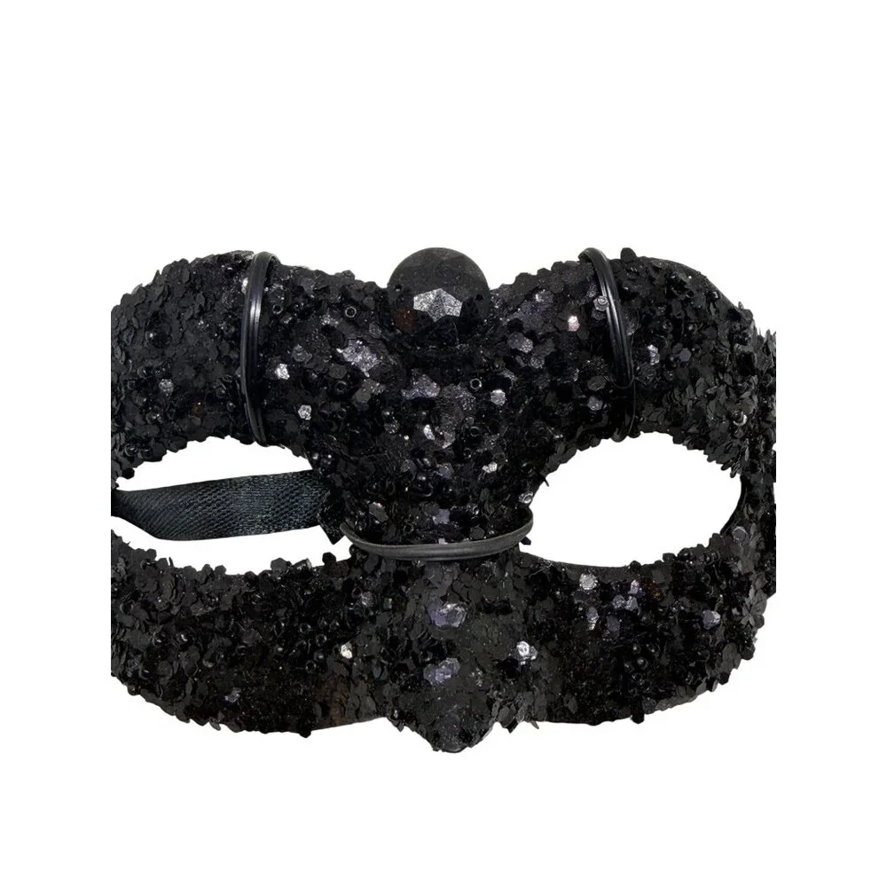NWT Nicole's Basic Crafts Black Jeweled Masquerade Mask Mardi Gras Party Elegant